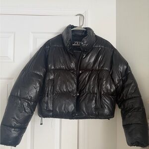 Zara Women's Glossy Black Puffer Jacket